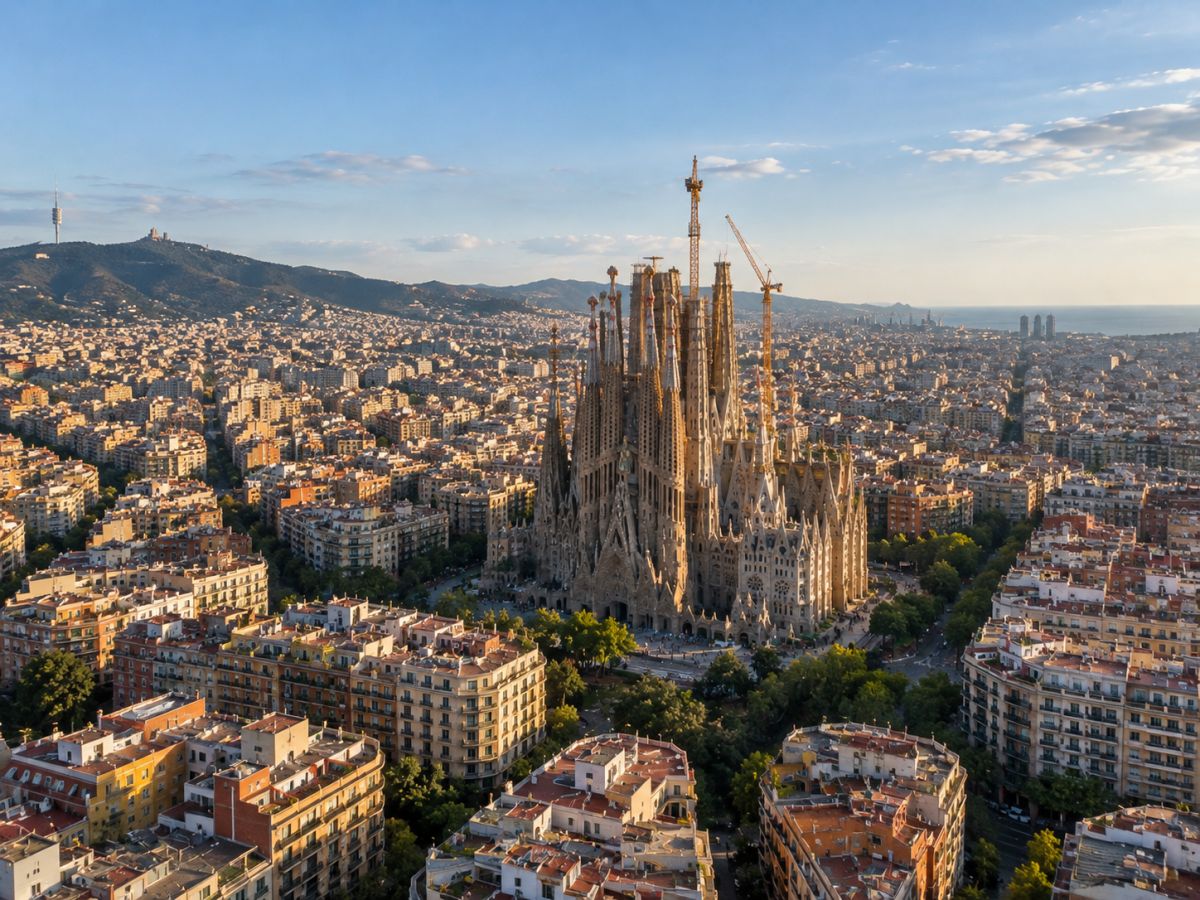 Sagrada Família and the cityscape of Barcelona, Spain