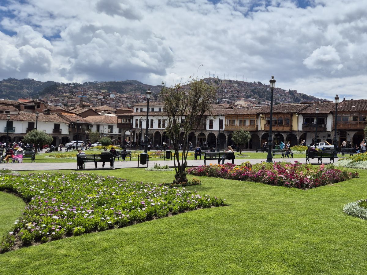 Historic streets and Andean mountains in Cusco, Peru