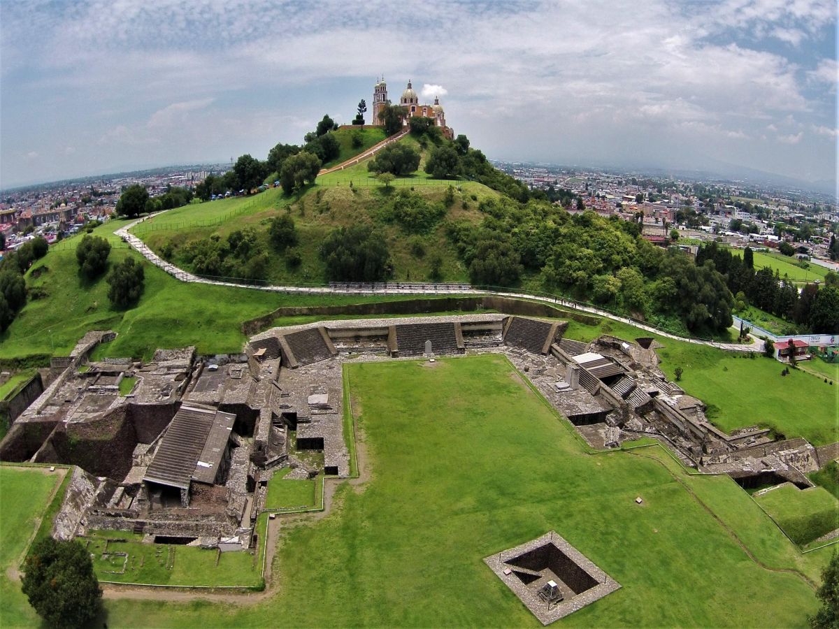 Great Pyramid of Cholula and the Popocatépetl volcano near Puebla